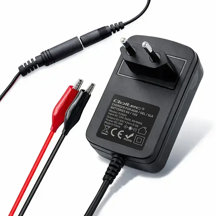 Qoltec Automatic charger for AGM GEL STD batteries | 6V/12V charger | 6W | 5.5x2.1 | 1.8m cable Photo