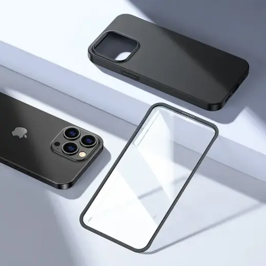 Joyroom 360 Full Case front and back cover for iPhone 13 Pro + tempered glass screen protector black (JR-BP935 black) Photo