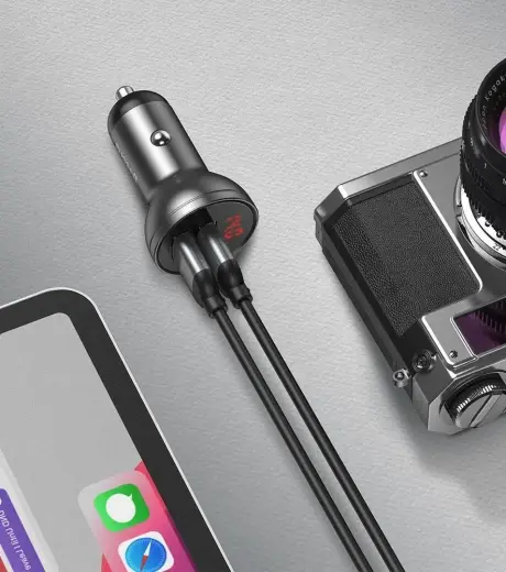 Зарядка для автомобиля Baseus Digital Display Dual USB 4.8A | 24W | USB-A, USB-C, micro USB, Lightning | с кабелем USB-A на USB-C, micro USB, Lightning в комплекте | с LCD дисплеем | черная Фото num