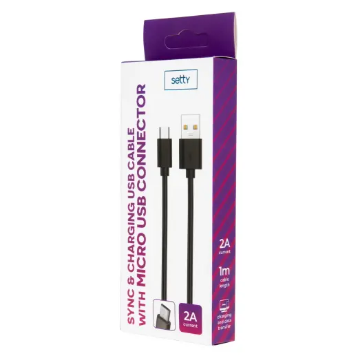 Setty cable USB - microUSB datu pārraides un uzlādes vads | USB-A uz Micro USB | 10W | 1m | melns Foto 2