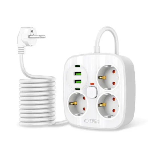 Tech-Protect PCS3X4 power strip, 3 sockets, 2xUSB-A, 2xUSB-C 200 cm - white Photo