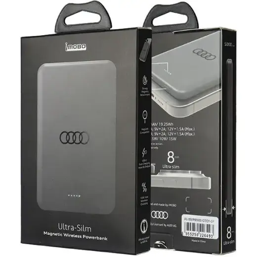 Audi Big Logo ārējais akumulators (powerbank) | 5000 mAh | 15W | USB-C, MagSafe | pelēks Foto 6