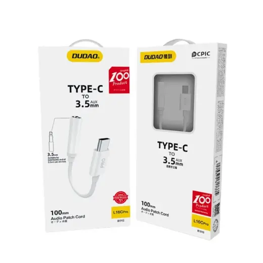 Dudao Переходник-конвертер с USB Type C на разъем для наушников 3,5 мм (female) белый (L16CPro white) Фото num