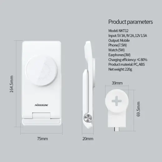 Nillkin PowerTrio 3in1 Wireless Charger MagSafe for Samsung Watch White Фото num