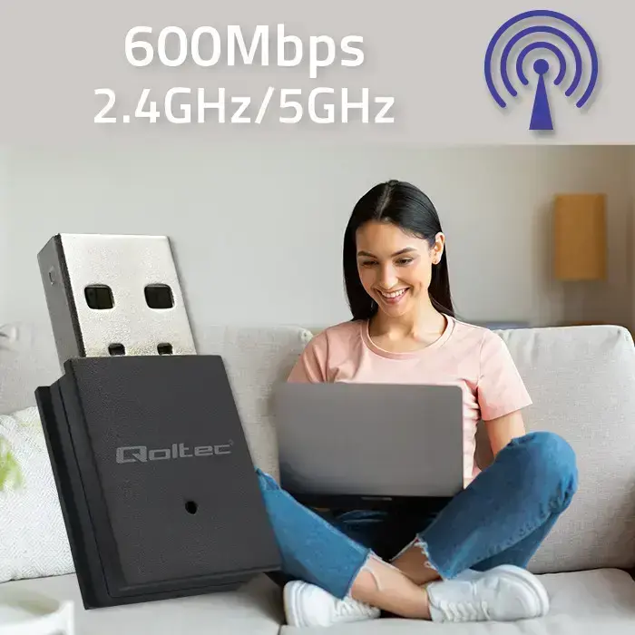 Qoltec Wireless Ultra High Speed Mini Adapter WiFi | Standard AC | BT 4.0 | USB 2.0 | 600Mbps Foto 2