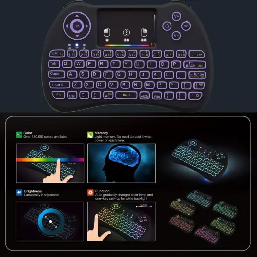 Fusion kompakta bezvadu tastatūra ar skārienpaliktni un krāsainu apgaismojumu Android | iOS | TV | PC Foto 6