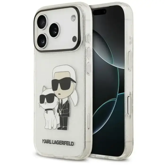 Case Karl Lagerfeld IML NFT Glitter Karl&Choupette for iPhone 18 Pro / 17 Pro transparent
