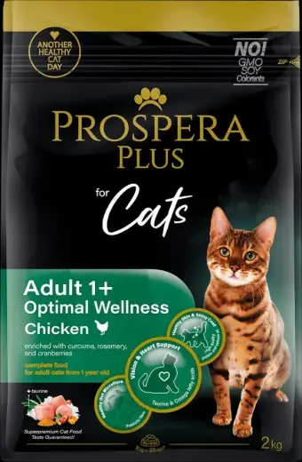 Barība kaķiem – Prospera Plus Adult 1+ Chicken Optimal Wellness, 2 kg