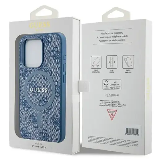 Guess GUHMP15XG4GFRB iPhone 15 Pro Max  6.7" niebieski|blue hardcase 4G Collection Leather Metal Logo MagSafe Photo