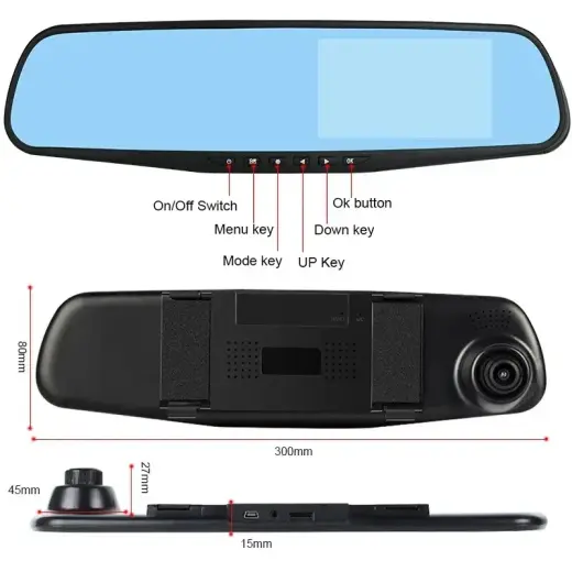 Car Dash Cam DVR-01 Mirror 5,0 inches + rear camera Foto 3