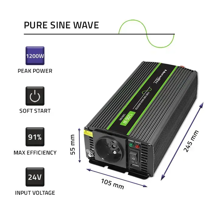Qoltec Pure Sine Wave Inverter Monolith| 600W | 1200W | 24V to 230V Foto 7