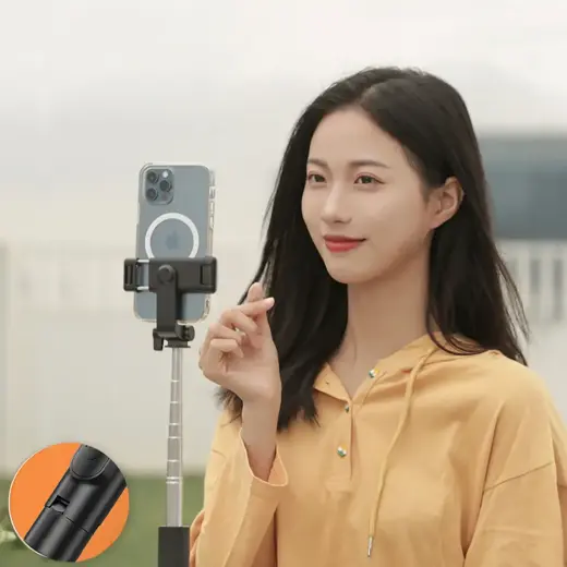 Selfie stick WHS1Y telescopic tripod 1m with phone holder - black Фото num