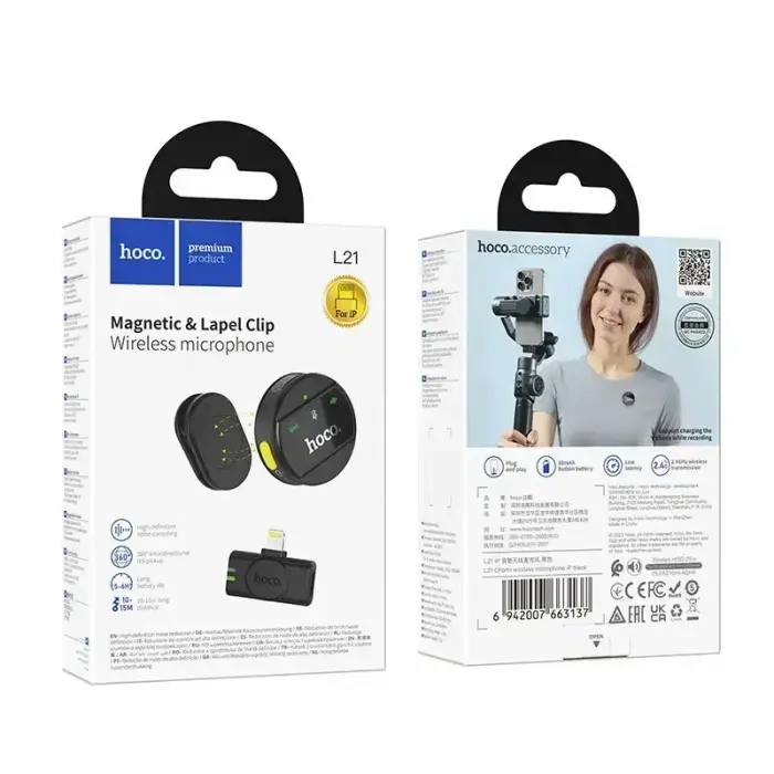 Wireless microphone Lightning Hoco L21 black Foto 9