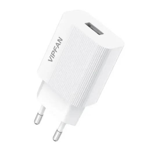 Network charger Vipfan E01, 1x USB, 2.4A + USB-C cable (white) Foto 2