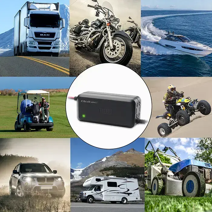 Qoltec Intelligent microprocessor charger 12V 5A | Rectifier for AGM GEL SLA battery | 6 - stage charging Photo