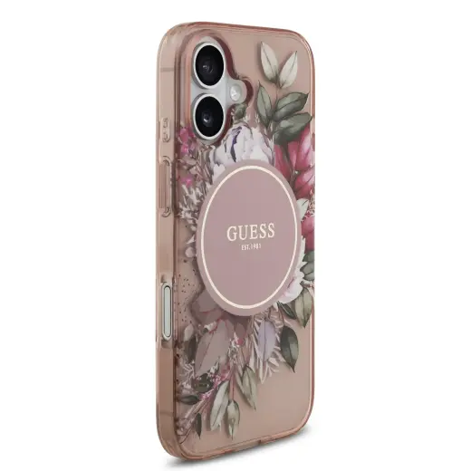 Guess IML Flowers Strap MagSafe Case for iPhone 17 Pink Фото num