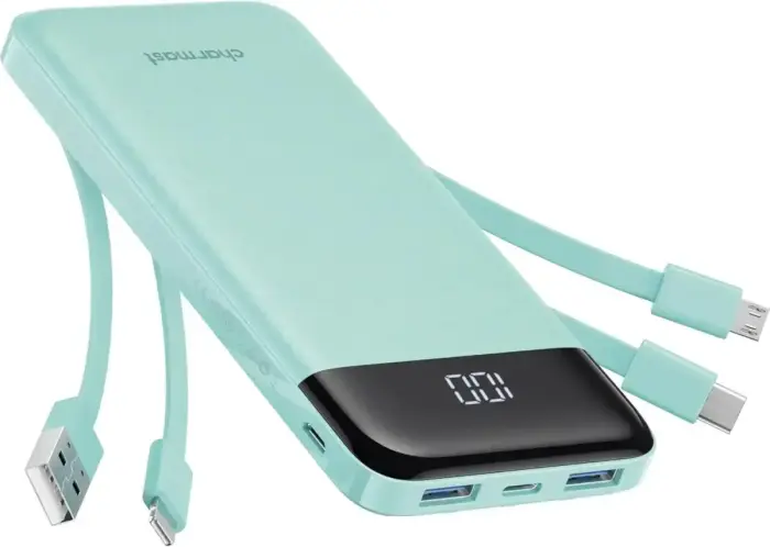 Внешний аккумулятор (powerbank) Charmast W1148 | 10 000 мА·ч | 15 Вт | USB-A, USB-C, Lightning, Micro USB | LED дисплей | зелёный