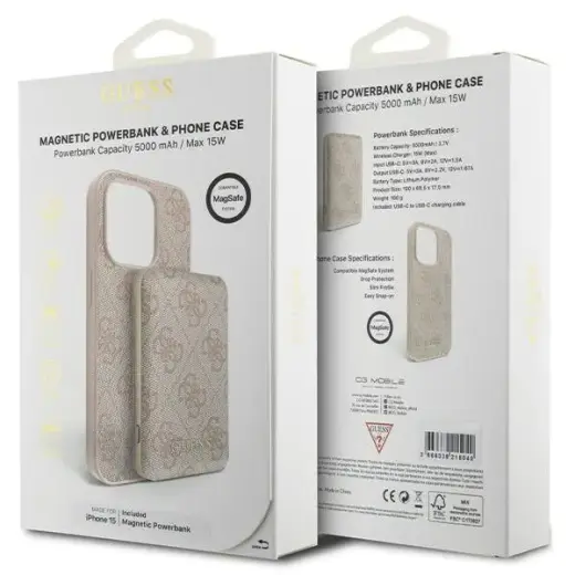 Zestaw Guess GUBPM5P15S4GEMGP iPhone 15 6.1" hardcase + Powerbank 5000mAh MagSafe różowy|pink 4G Metal Logo Foto 11