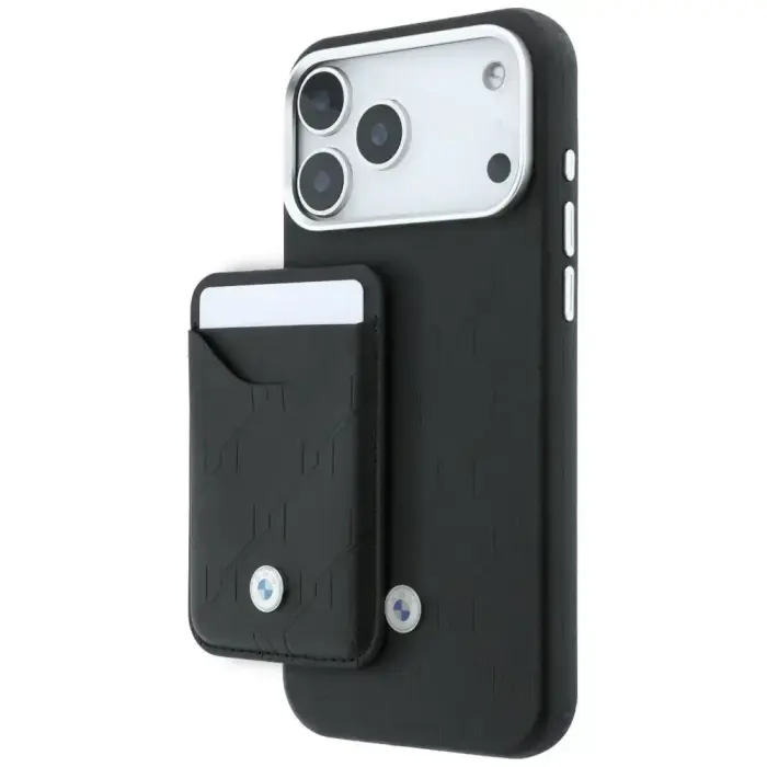 BMW Quilted Pattern Metal Logo Case + Wallet Set for iPhone 18 Pro Max / 17 Pro Max Black