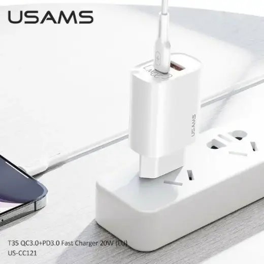 USAMS Ład. siec. 1xUSB-C+1xUSB T35 20W (only head) PD3.0 +QC3.0 Fast Charging biały|white CC121TC01 (US-CC121) Фото num