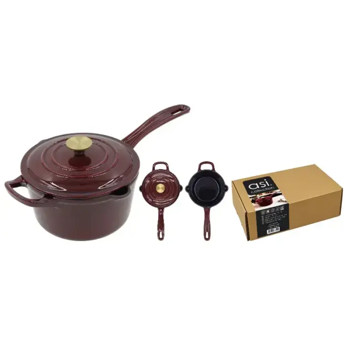 Cast iron saucepan with lid, 1.7L / 18cm, cherry red