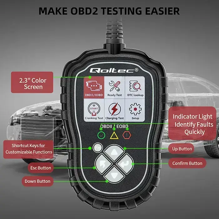 Qoltec Digital OBD2 EOBD diagnostic Tester ProLine  | 8V-25V | Dual System Foto 5
