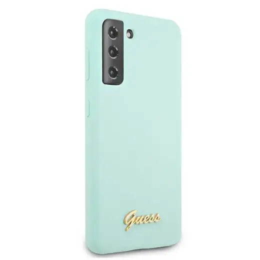 GUHCS21MLSLMGLB Guess Silicone Metal Logo Script Cover for Samsung Galaxy S21+ Light Blue Фото num