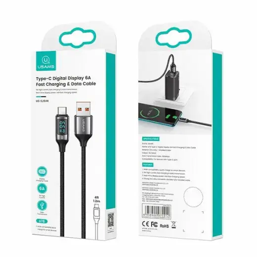 USAMS U78 SJ544USB01 провод для передачи данных и зарядки | USB-C | 30W | с LCD дисплеем | 1.2m | черный Фото num