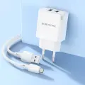 Borofone Wall charger BN15 Strong - 2xUSB - 2,1A with USB to Micro USB cable white Фото num
