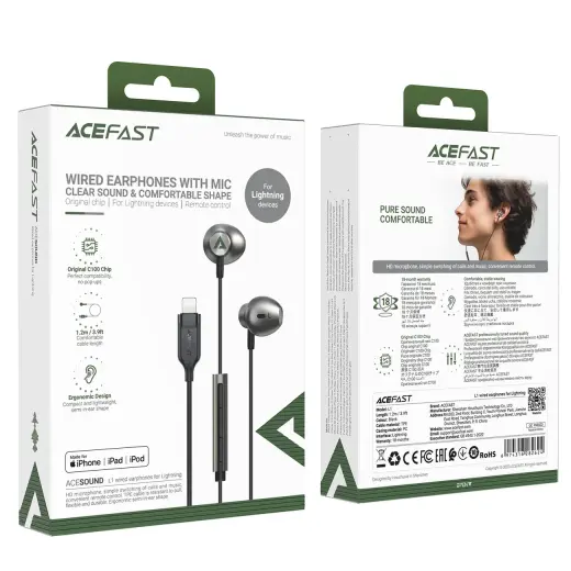 Acefast L1 in-ear headphones with 1.2 m Lightning connector - black Foto 7