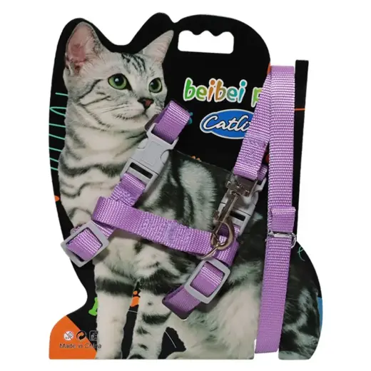 Krūšu siksna kaķiem ar pavadu 120cm, lillā