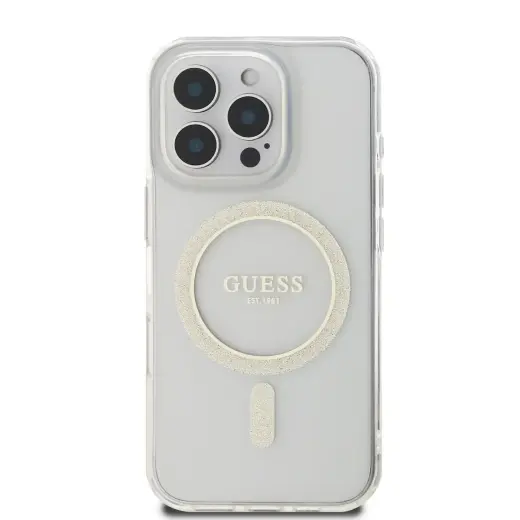 Guess IML Glitter Ring MagSafe Case for iPhone 16 Pro Max Transparent Фото num