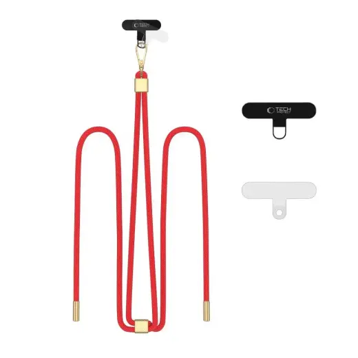ВЕРЕВОЧНЫЙ РЕМЕНЬ ДЛЯ НОШЕНИЯ НА ТЕЛЕ TECH-PROTECT C2S КРАСНЫЙ|ЗОЛОТОЙ Фото num