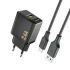 Dudao A23TEU 2.4A GaN USB-A Wall Charger with USB-A - USB-C Cable - Black Foto 1