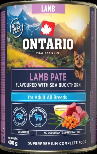 Konservi suņiem - Ontario Adult Lamb Pate with Sea Buckthorn Flavor 400g Foto 2