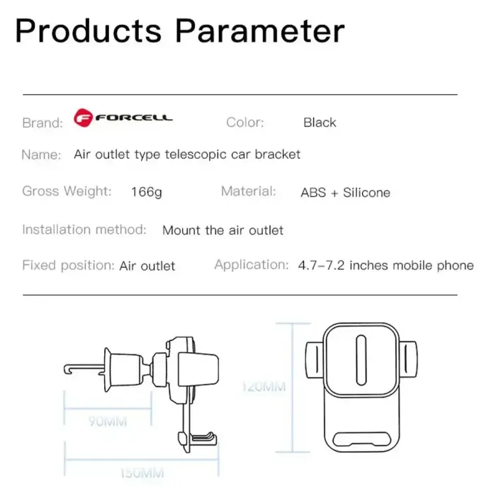 Car phone holder Forcell F-Grip Guardian AV air vent black Photo