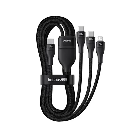 Baseus Flash Series 3 3-in-1 провод для передачи данных и зарядки | USB-C на USB-C, Lightning | 100W | с LCD дисплеем | 1.5м | черный Фото num