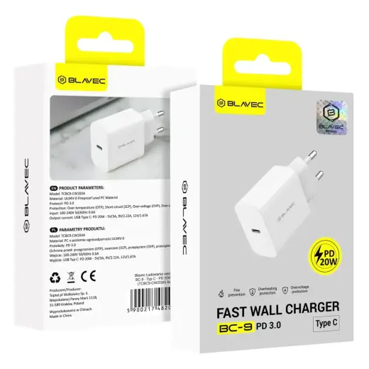 Blavec Wall charger BC-9 - Type C - PD 20W 3A (TCBC9-CW203A) white Foto 8