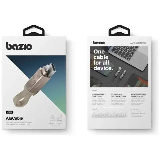 Cable Bazic GoCharge Alucable 4in1 (USB-A|USB-C - USB-C|Lightning) 15cm 60W 3A PD Fast Charge gold Foto 7