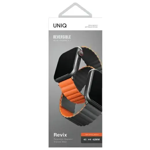 Uniq Revix Magnetic Strap for Apple Watch 42 | 44 | 45 | 49 mm - Black and Orange Foto 8