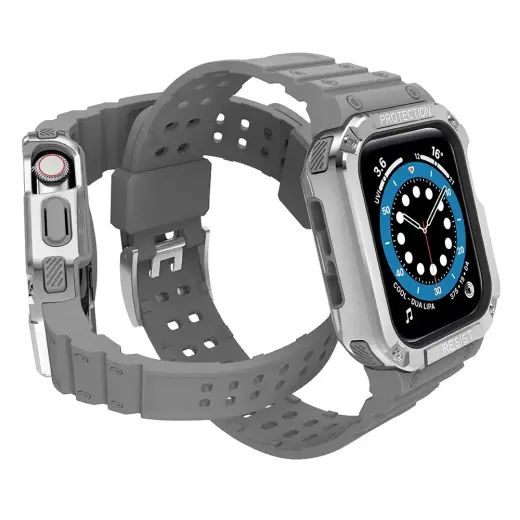 Protect Strap Band Band with Case for Apple Watch 7 | SE (41|40 | 38mm) Case Armored Watch Cover Gray Фото num