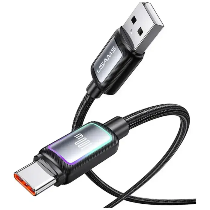 USAMS Al-Alloy SJ817 U110 RGB Fast Charging 100W USB-A to USB-C Cable 1.2 m Black