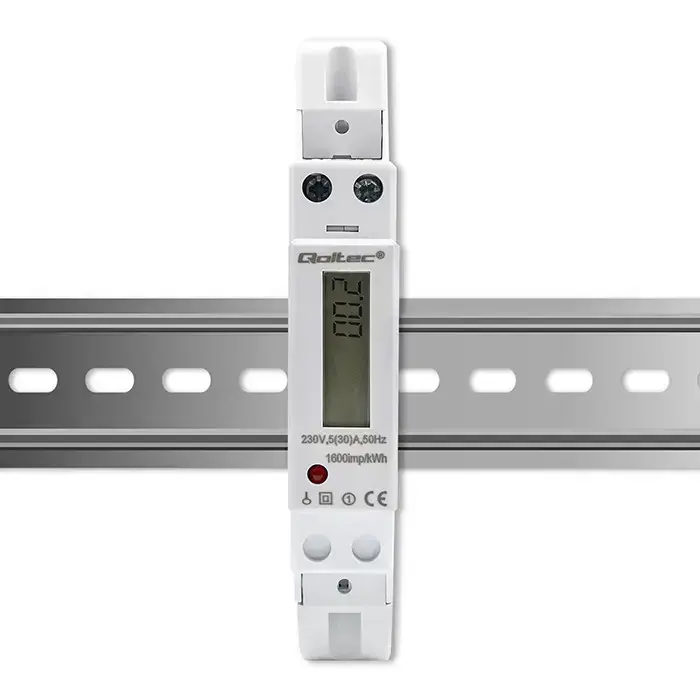 Qoltec Single-phase electronic meter | DIN rail energy consumption meter | 230V | 30A | LCD | 1P Фото num