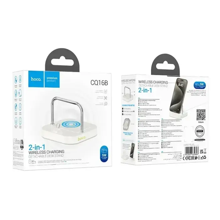 Desktop charger Hoco 2in1 USB C PD QC 3A 30W + wireless charging 5W CQ16B milky white Photo
