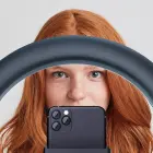 LED Ring Stream RGB lamp 10" with holder for mobile + tripod black Photo