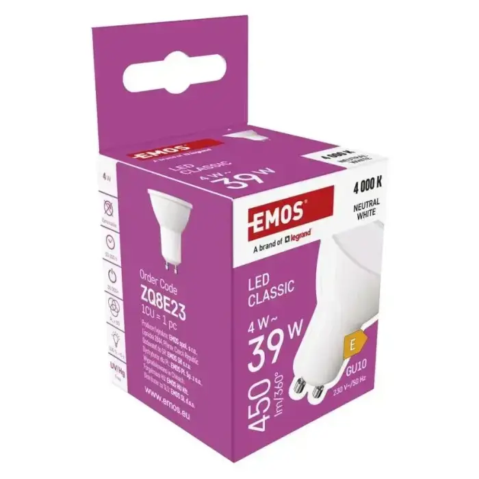 LED bulb GU10 230V MR16 4W 450lm, neutral white, 4000K, EMOS