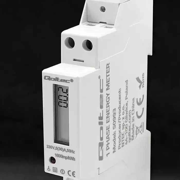 Qoltec Single-phase electronic meter | DIN rail energy consumption meter | 230V | 30A | LCD | 1P Фото num