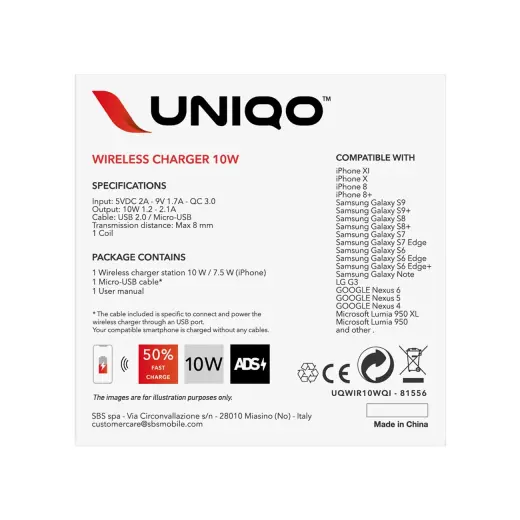 SBS UQWIR10WQI 10W Quick Charge 3.0 Wireless Charger - Black Фото num