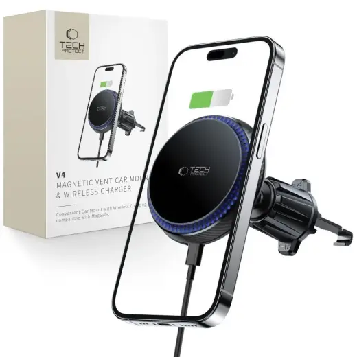 Tech-Protect MM15W-V4 car phone holder with MagSafe 15W inductive charger for air vent - black Фото num