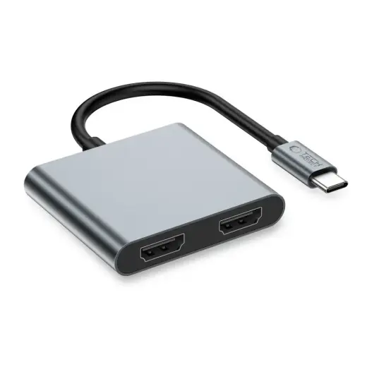 Tech-Protect HB08 4in1 USB-C + USB2.0 + 2 x HDMI 4K 60HZ adapter - gray Photo